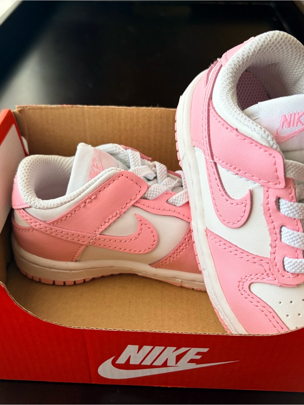 Nike Kids Pink and White Velcro Low-Top Sneakers